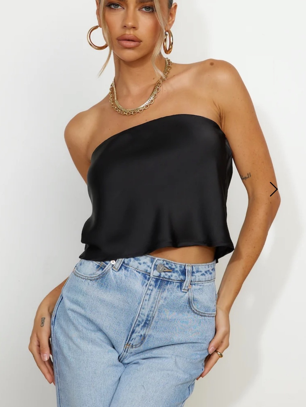 Hello Molly Black Satin Strapless Crop Top